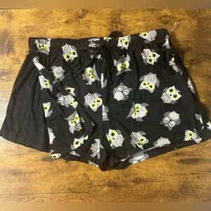 Pillow Talk 2-Pack Halloween Owl Print and Black Pajama Shorts Medium